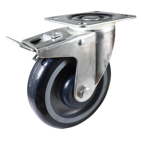 EASYROLL SWIVEL PLATE BRAKE URETHANE 125MM 